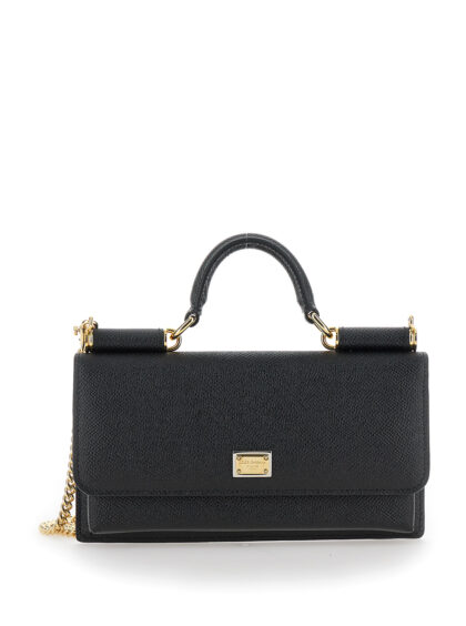 Dolce & Gabbana Crossbody Bag With Grained Leather Logo Plate Black Woman Calf Mini - Women