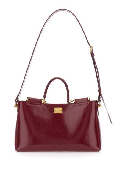 Dolce & Gabbana Handbag Vittoria with Adjustable Shoulder Strap and Logo Plate on Front in Bordeaux Leather for Women Calf Hand Bags - Women