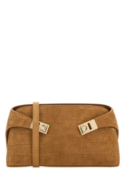Ferragamo Camel Suede Mini Hug Crossbody Bag Naturalenaturalerstnaturale Borse A Mano - Women