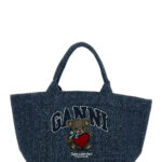GANNI Blue Tote Bag with Lettering Logo and Teddy Bear on Front in Cotton for Women Blu - Women