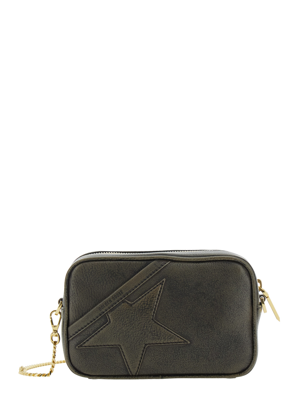 Golden Goose Shoulder Bag GWA00228A00075955357 with Removable Chain Strap and Star Patch on Black Leather Front for Women Cow Crossbody - Women