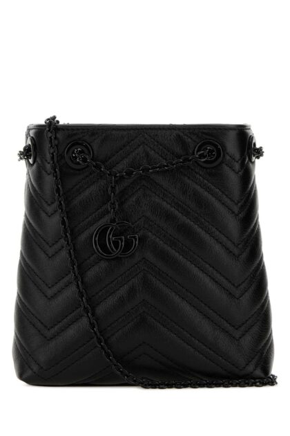 Gucci Black Leather Micro Gg Marmont Bucket Bag Blackblackblack Borse A Tracolla - Women