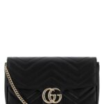 Gucci Black Leather Small Gg Marmont Shoulder Bag Blkblkmwhimwhit Calf Skin Borse A Tracolla - Women
