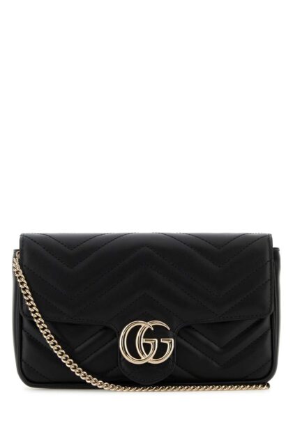 Gucci Black Leather Small Gg Marmont Shoulder Bag Blkblkmwhimwhit Calf Skin Borse A Tracolla - Women