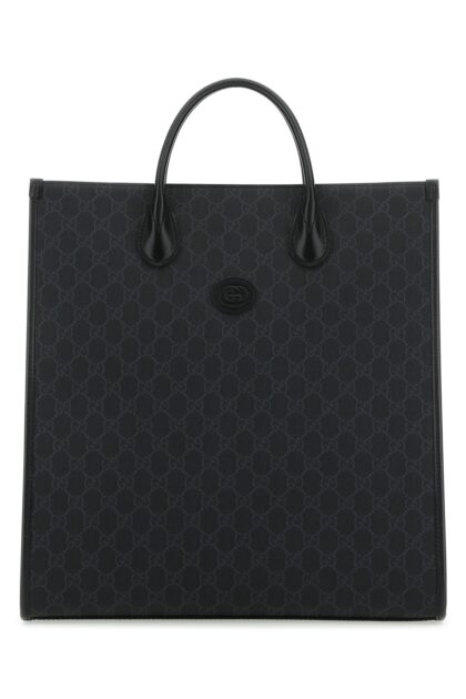 Gucci Gg Supreme Fabric And Leather Shopping Bag Black Borse A Mano - Men