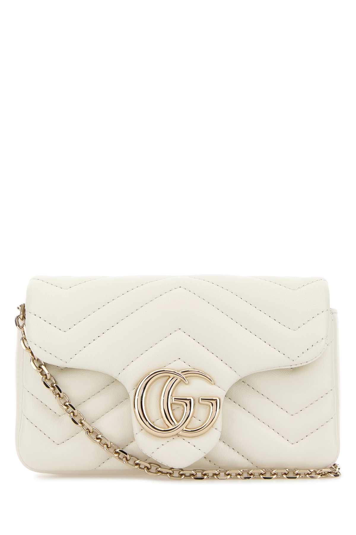 Gucci White Leather Mini Gg Marmont Shoulder Bag Dustywhite Borse A Tracolla - Women