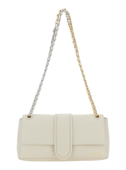 Jacquemus Le Bambino Chaine White Shoulder Bag with Chain Strap and Logo on the Front in Leather Woman Lamb - Women