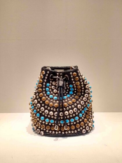 La Carrie Andromeda Stones Bucket Black Canvas Bag - Women