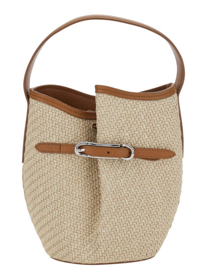 Liffner Shoulder Bag Belted Bucket Raffia Beige With Handle And Leather Belt Detail. In Viscose Cotton. Women. Cotton - Women