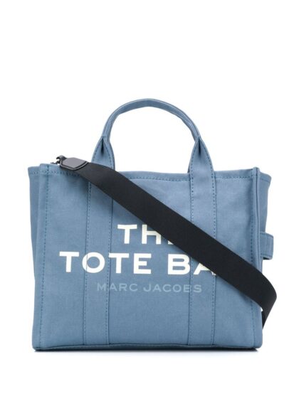 Marc Jacobs Shopper Tote The Traveller in Blue Canvas with Logo Print Light Cotton Hand Bags - Women