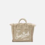 Mc2 Saint Barth Beige Solid Linen Vanity Mini Bag With Removable Strap Brown - Unisex