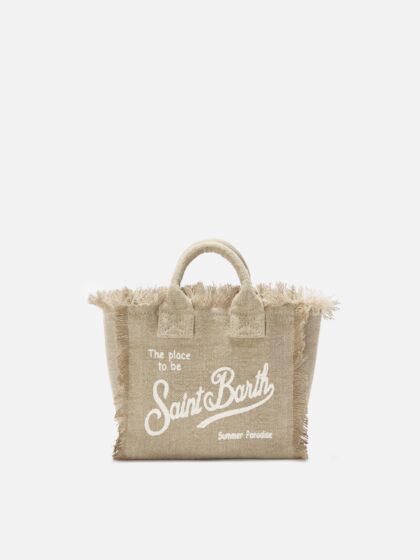 Mc2 Saint Barth Beige Solid Linen Vanity Mini Bag With Removable Strap Brown - Unisex