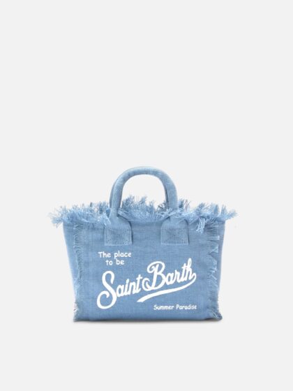 Mc2 Saint Barth Blue Solid Linen Vanity Mini Bag With Removable Strap Sky - Unisex