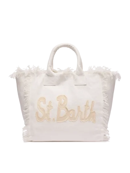 Mc2 Saint Barth Cotton Canvas Vanity Tote Bag With St. Barth Patch Logo White - Unisex