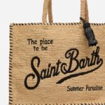 Mc2 Saint Barth Natural Beige Vanity Raffia Shoulder Bag With Black Trim - Unisex