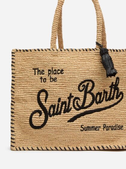 Mc2 Saint Barth Natural Beige Vanity Raffia Shoulder Bag With Black Trim - Unisex