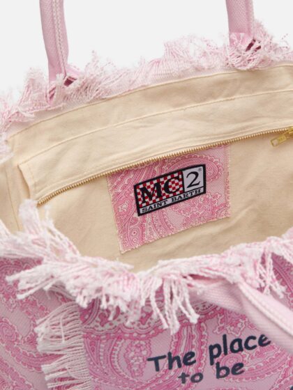 Mc2 Saint Barth Pink Cotton Canvas Vanity Tote Bag With Paisley Print - Unisex