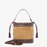 Mc2 Saint Barth Straw Bucket Bag With Brown Monogram Details - Unisex