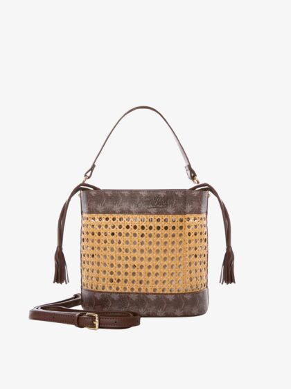 Mc2 Saint Barth Straw Bucket Bag With Brown Monogram Details - Unisex