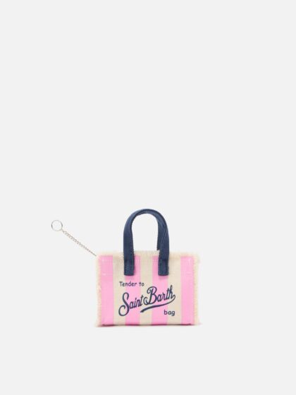 Mc2 Saint Barth Striped Fabric Mini Bag-shaped Keychain With Embroidered Logo Pink Small Accessories - Unisex