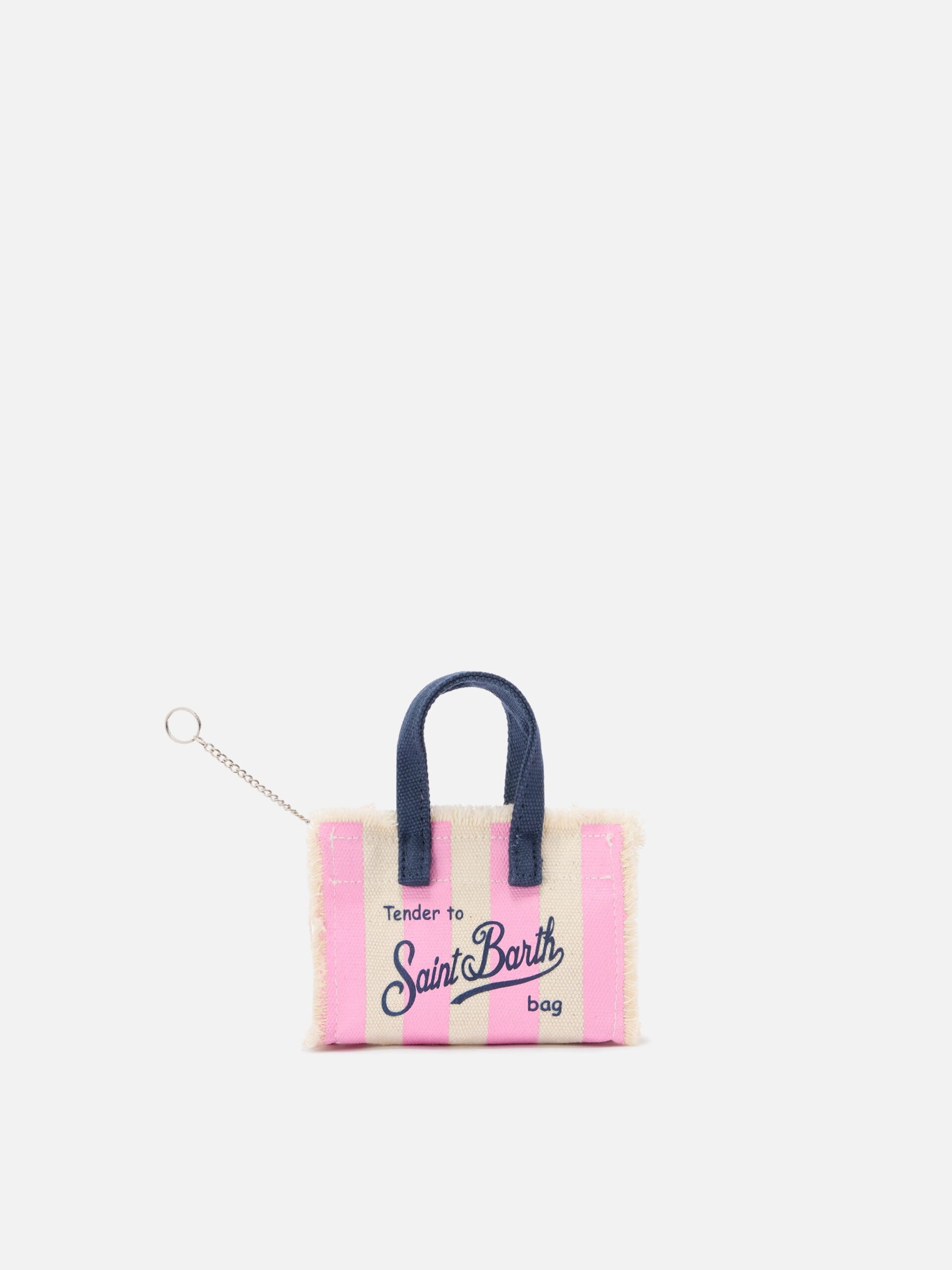 Mc2 Saint Barth Striped Fabric Mini Bag-shaped Keychain With Embroidered Logo Pink Small Accessories - Unisex