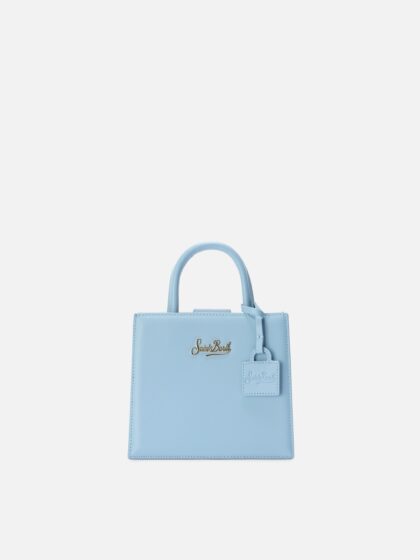Mc2 Saint Barth Structured Shop Mini Bag Light Blue Smooth Leather With Metal Tag - Unisex