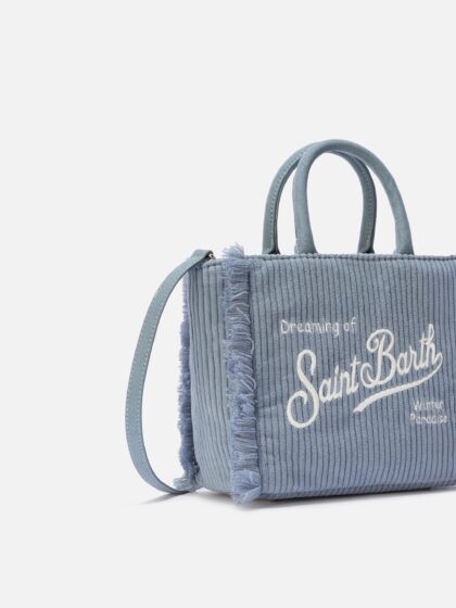 Mc2 Saint Barth Vanity Mini Corduroy Handbag In Powder Blue Velvet And Faux Suede __single__ Bag - Unisex