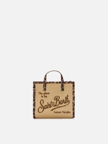 Mc2 Saint Barth Vivian Mini Straw Effect Bag With Leopard Trims Brown - Unisex