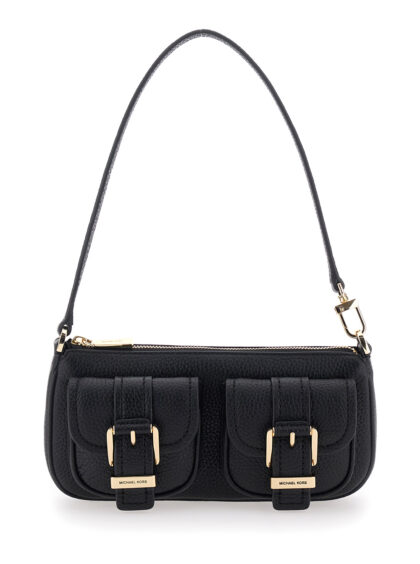 Michael Michael Kors Shoulder Bag Zoe with Pockets and Straps on the Front in Black Crinkled Leather for Women Cow - Women