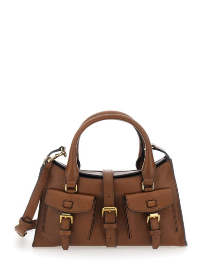 Mulberry Small Roxanne Handbag with Adjustable and Removable Shoulder Strap Two Front Pockets in Brown Leather for Women Calf Hand Bags - Women