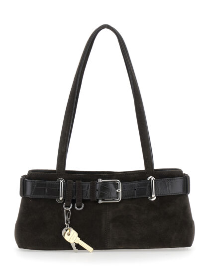 Osoi Brocle Brown Shoulder Bag with Belt and Pendant Key Details in Suede Woman Cow - Women