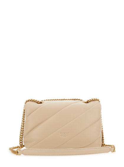 Pinko Love Classic Puff Shoulder Bag with Maxi Diagonal Quilting in Beige Leather for Women Crossbody - Women