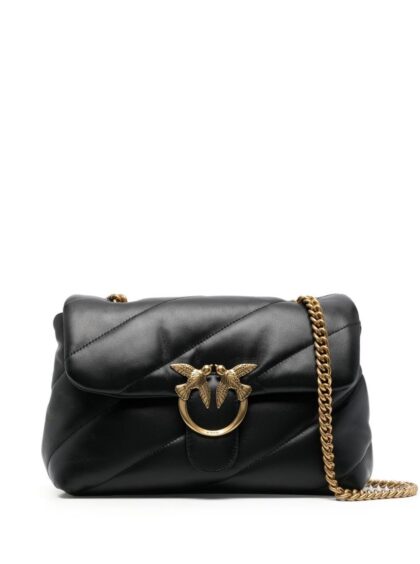 Pinko Love Classic Puff Shoulder Bag with Maxi Diagonal Quilting in Black Leather for Women Crossbody - Women