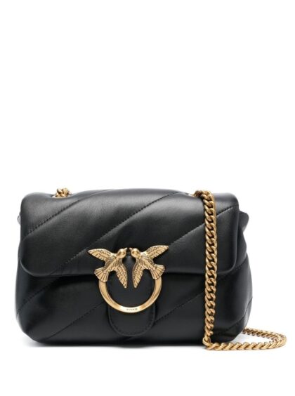 Pinko Mini Love Puff Shoulder Bag with Maxi Diagonal Quilting in Black Leather for Women Crossbody - Women