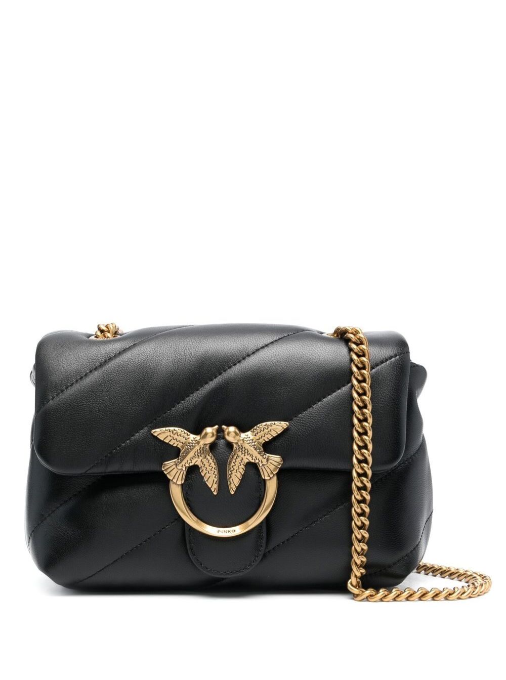 Pinko Mini Love Puff Shoulder Bag with Maxi Diagonal Quilting in Black Leather for Women Crossbody - Women