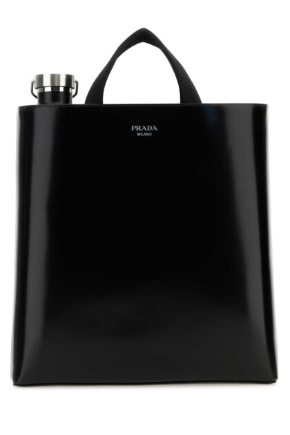 Prada Black Leather Shopping Bag Nero Vitello Borse A Mano - Men
