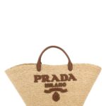 Prada Raffia Large Shopping Bag Naturalecognac Raphiafarinifera-vitello Borse A Mano - Women