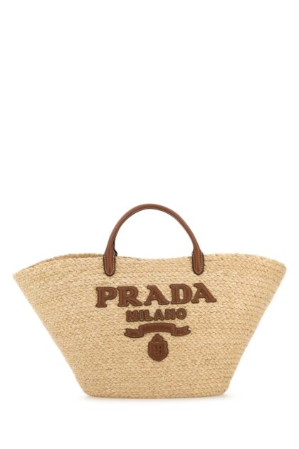Prada Raffia Large Shopping Bag Naturalecognac Raphiafarinifera-vitello Borse A Mano - Women