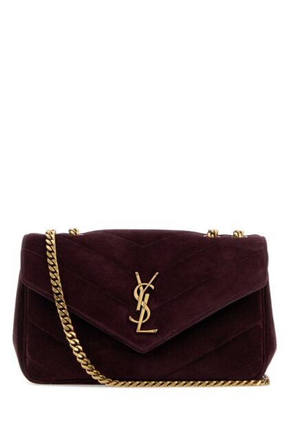 Saint Laurent Aubergine Suede Small Loulou Shoulder Bag Smokyburgundy Borse A Mano - Women