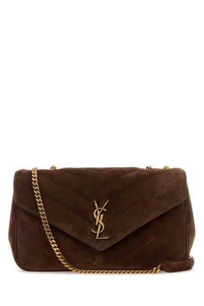Saint Laurent Brown Suede Medium Loulou Shoulder Bag Barkbrown Borse A Tracolla - Women