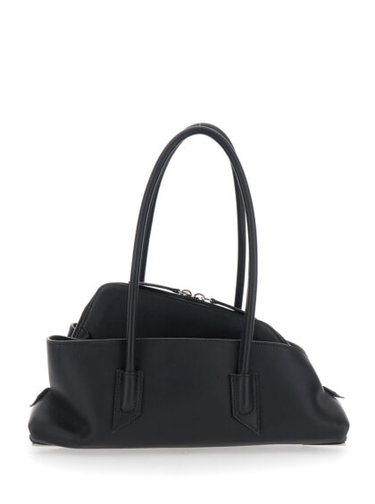 The Attico Black Shoulder Bag La Passeggiata Small with Tubular Handles and Logo Embossed on the Front in Leather for Women Calf - Women