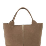 Tod's Beige Ebr Tote Bag with Logo Plate on the Front and Contrast Stitching in Suede for Women Calf - Women