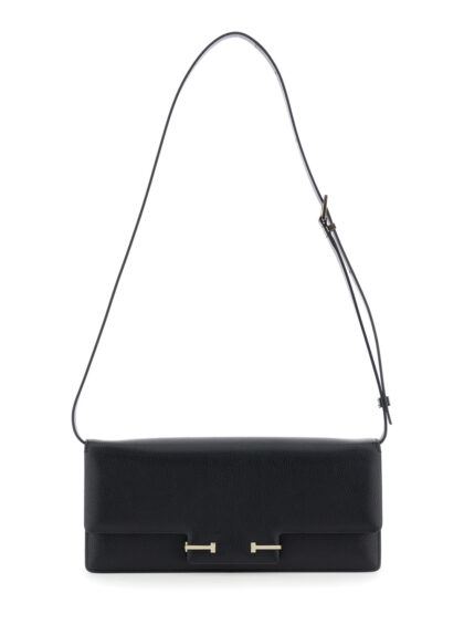 Tom Ford Black Crossbody Bag with Adjustable Shoulder Strap and T Plaque Closure in Grained Leather Woman Goat - Women