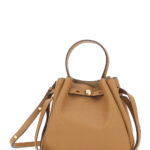 Tory Burch Bucket Bag Romy With Adjustable Strap And Logo Plate On Front Grained Beige Leather For Women Cow Hand - Women