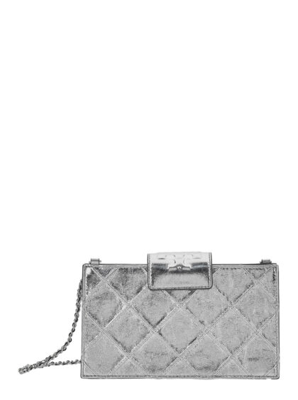 Tory Burch Fleming Mini Shoulder Bag with Chain Strap and Quilted Design in Metallic Leather for Women Cow Crossbody - Women