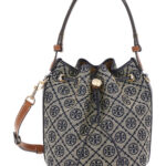 Tory Burch T Monogram Mini Bucket Bag With Tech Fabric And Blue Details For Women Blu Cotton Polyester Hand - Women