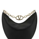 Valentino Garavani Black Leather Medium Hobo Vlogo Moon Shoulder Bag Nero Calf - Bos Taurus Borse A Mano - Women