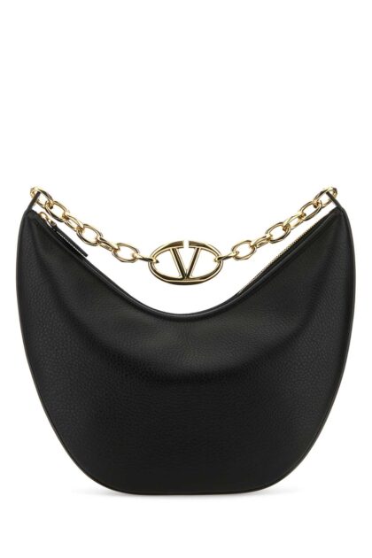 Valentino Garavani Black Leather Medium Hobo Vlogo Moon Shoulder Bag Nero Calf - Bos Taurus Borse A Mano - Women