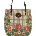 Valentino Garavani Embroidered Raffia Vlogo Signature Shoulder Bag Naturalemulticolorterra Cotton Borse A Mano - Women
