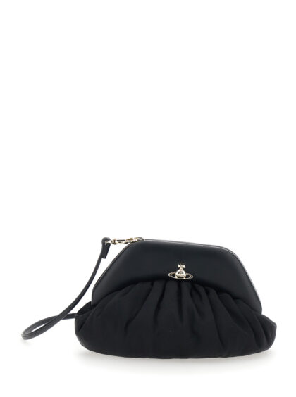 Vivienne Westwood Clutch Brooke with Adjustable and Removable Shoulder Strap Orb Plaque on the Front in Black Leather for Women Viscose Hand Bags - Wo